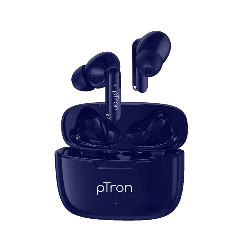 Ptron Bassbuds Duo Blue Wireless Earbuds With Stereo Sound, Dual Hd Mic & Ipx4 Water Resistance