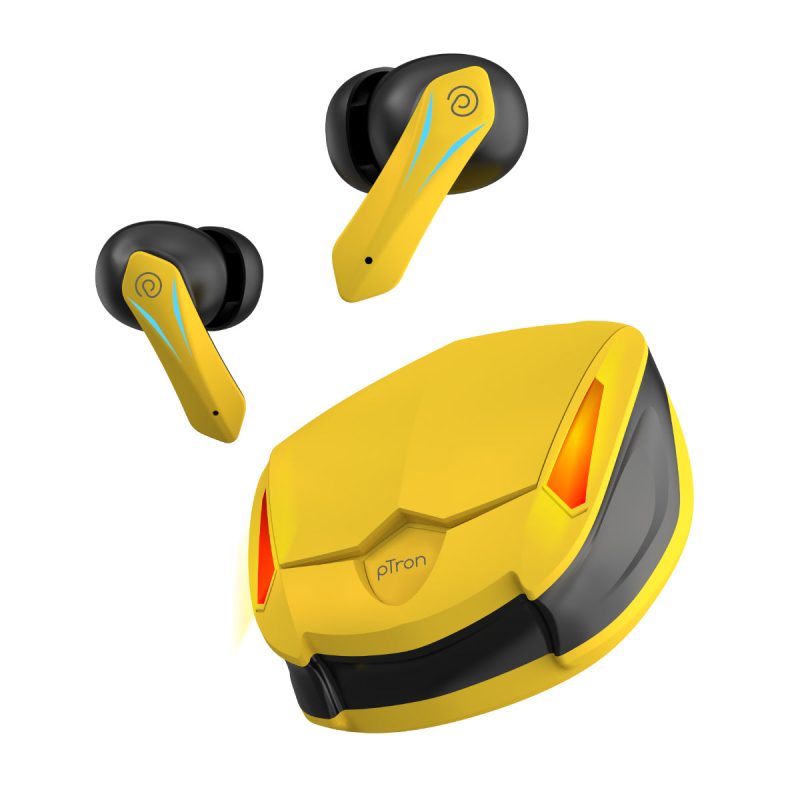 Ptron Basspods Flare Yellow Gaming Tws Earbuds With Immersive Sound & Low Latency