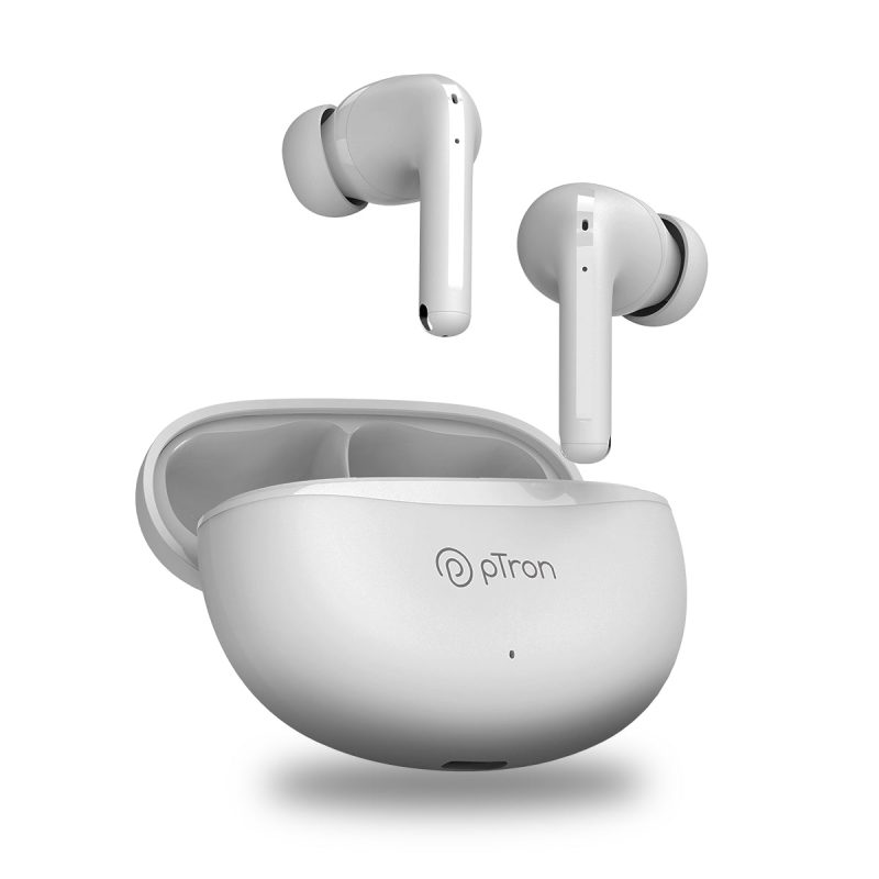 Ptron Basspods P481 White Wireless Earbuds With 60-Hour Playtime, Deep Bass & Enc Calls