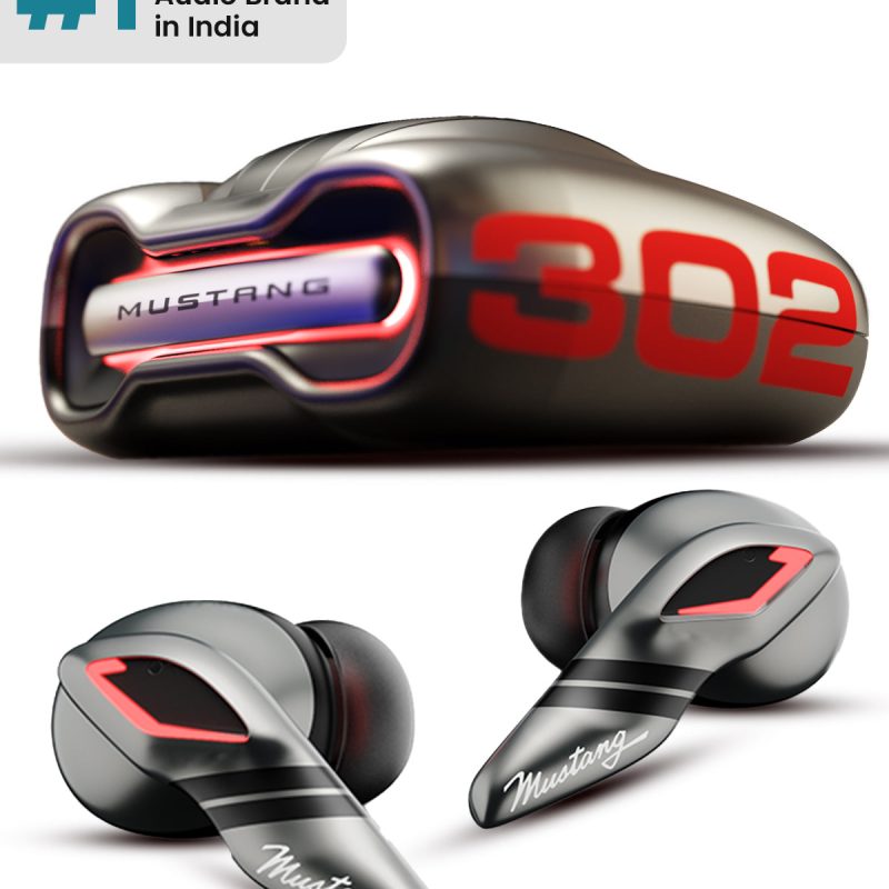 Mustang Official Collab Torq Silver Wireless Earbuds With Clear Audio & Deep Bass