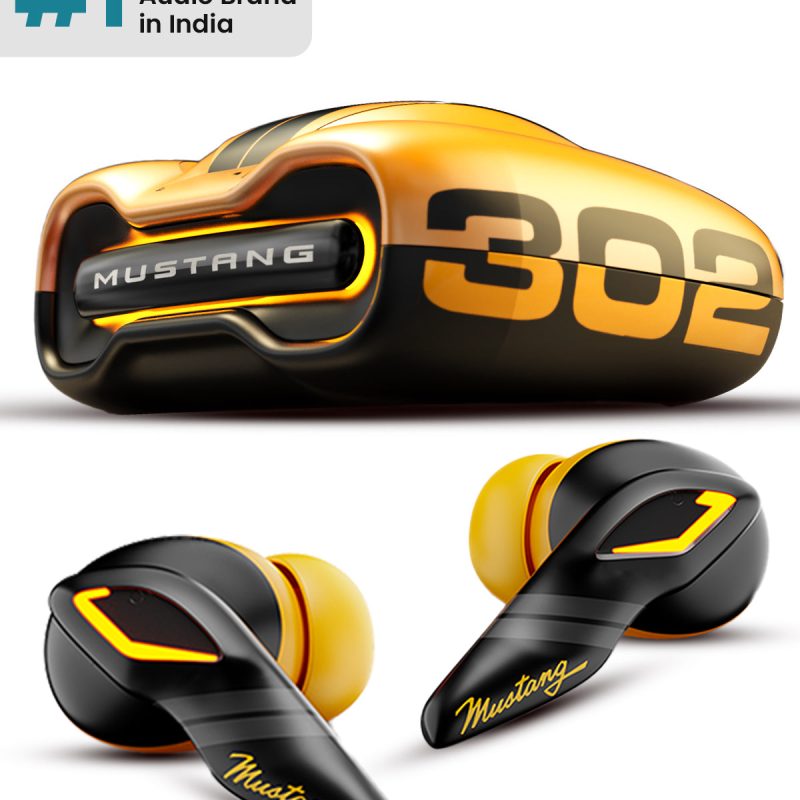 Mustang Official Collab Torq Yellow Wireless Earbuds With Powerful Sound & Stylish Design