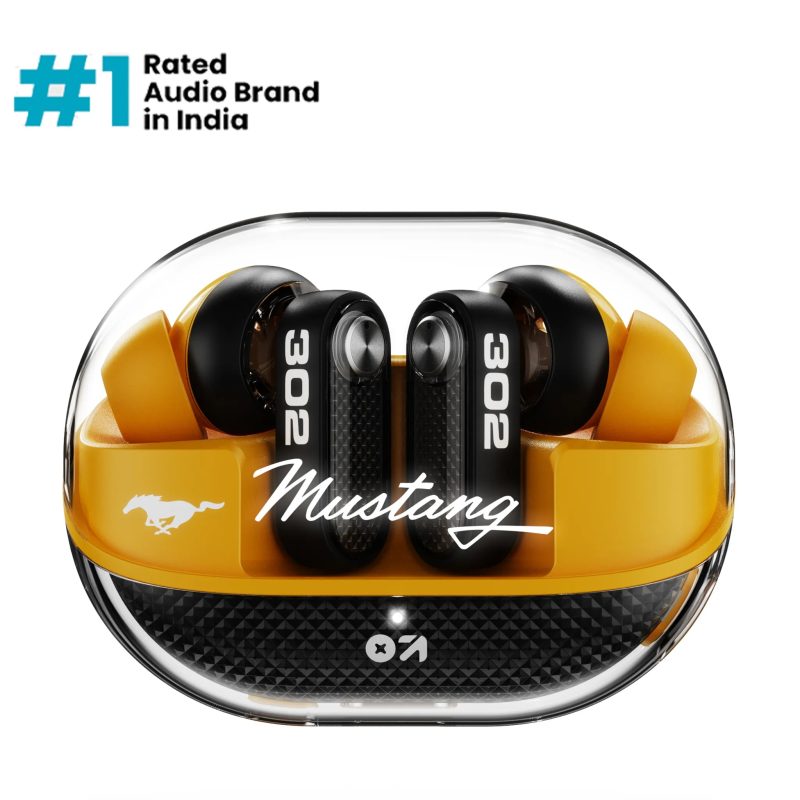Mustang Official Collab Sprint Turbo Yellow Wireless Earbuds With Immersive Audio & Deep Bass