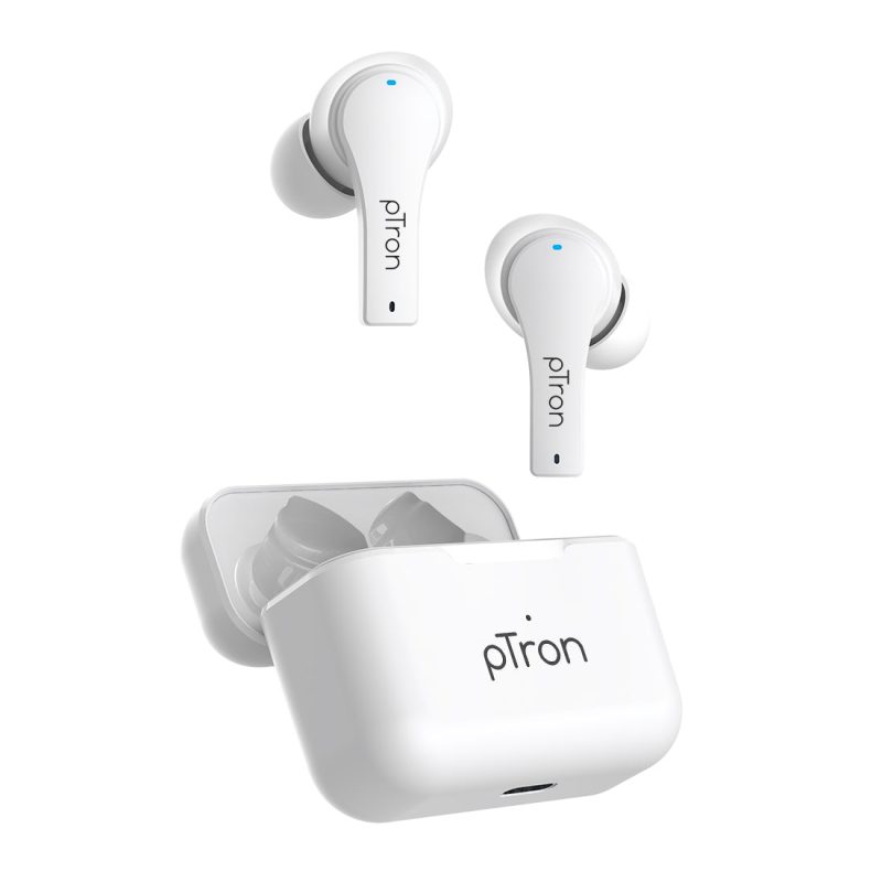 Ptron Bassbuds Tango White Enc Wireless Tws Earbuds With Deep Bass & 40-Hour Playtime
