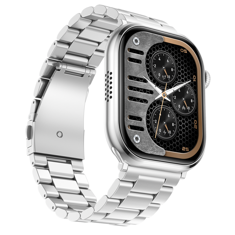 Brillia Pro Silver Stainless Steel Smartwatch With Fitness & Health Monitoring