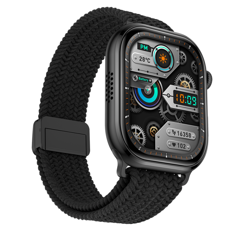 Brillia Pro Braided Black Smartwatch With Fitness Tracking & Smart Features