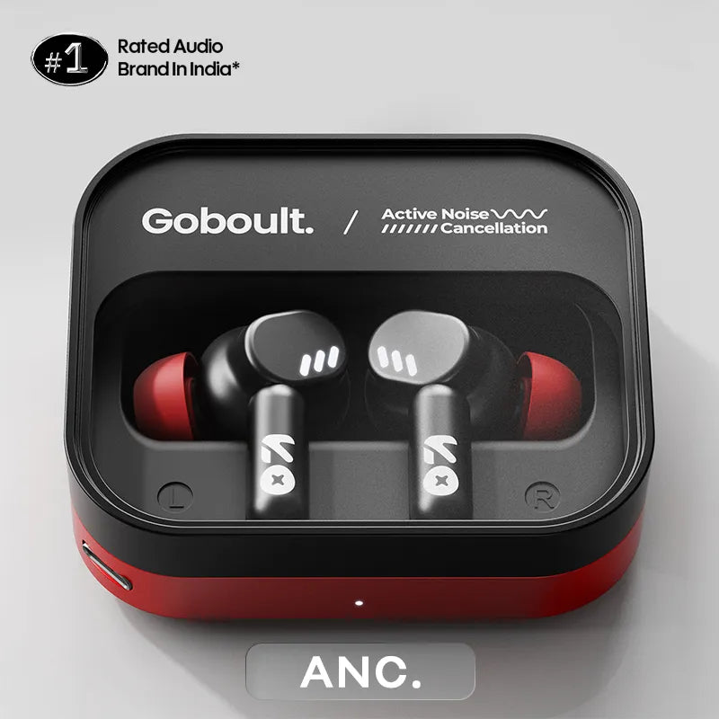 Tenet Pro Anc Crimson Red Wireless Earbuds With Active Noise Cancellation & Powerful Bass