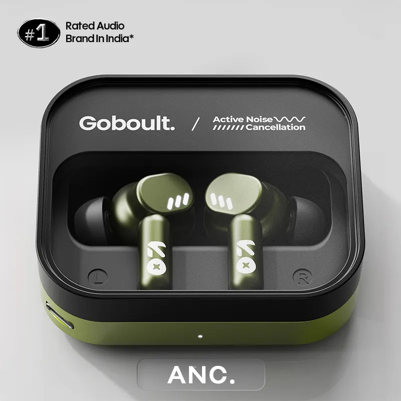 Tenet Pro Anc Olive Green Wireless Earbuds With Active Noise Cancellation & Clear Sound