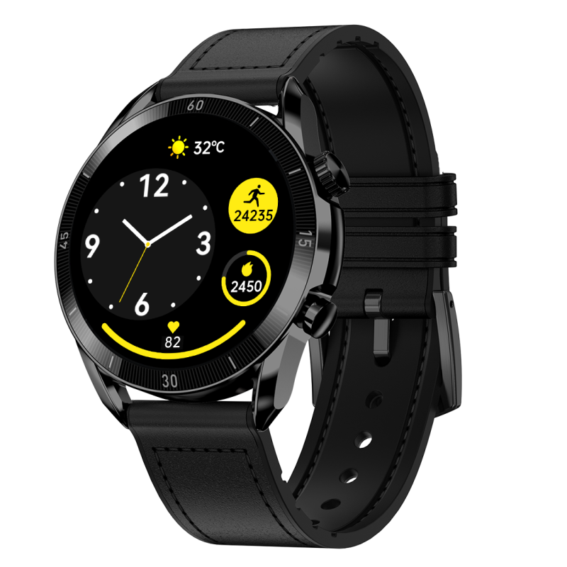 Legacy Black Leather Premium Smartwatch With Fitness & Health Tracking