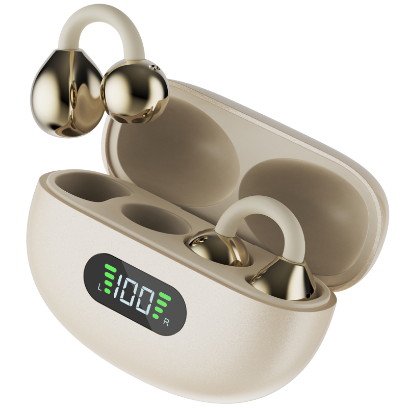 Firepods Aero Clip Sandstone Beige Open Ear Wireless Earbuds With Clear Audio & Stylish Design