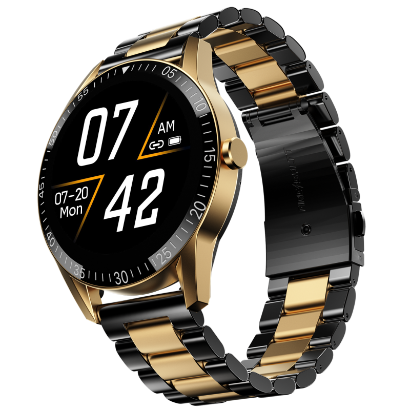Talk Gold Black Stainless Steel Smartwatch With Fitness Tracking & Smart Features